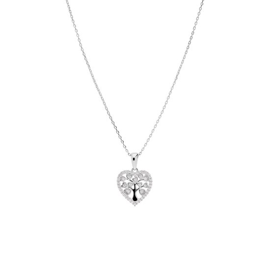 Lucardi Collier en argent avec pendentif coeur arbre de vie pour femme - Collier - Argent 925 - Couleur argent - 48 cm