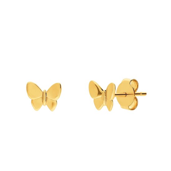 Lucardi Femme Clous d'oreilles papillon en argent plaqué or - Boucles d'oreilles - Argent 925 - Couleur or