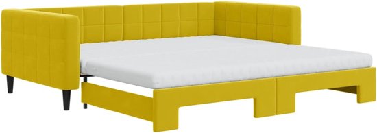vidaXL-Slaapbank-onderschuifbed-en-matrassen-100x200-cm-fluweel-geel