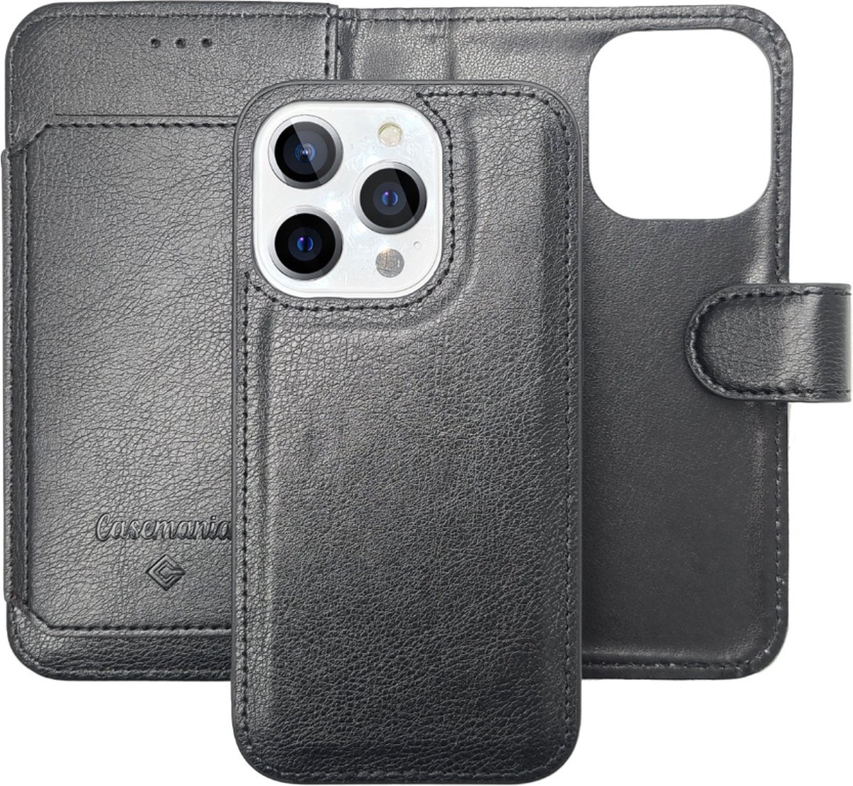 Casemania - iPhone 15 Pro Max - 2 in 1 - Bookcase incl. Pasjeshouder - Zwart