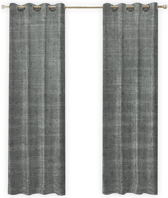 Gordijnen Grijs Chenille Kant en klaar 290x245cm - Kant en klare gordijnen met ringen Chenille - Verduisterende gordijnen