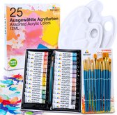 Unbekkant Kit de peinture acrylique Tritart de haute qualité | tubes de peinture à peindre 25 x 12 ml avec 12 pinceaux et 2 palettes de mélange | peinture acrylique