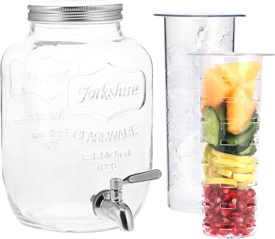 Glazen drankdispenser, vatvormige drankdispenser 1 l met standaard, whiskykaraf voor alcohol met kraan, koude drank waterkoker container voor koelkast ijsthee limonade bar feest