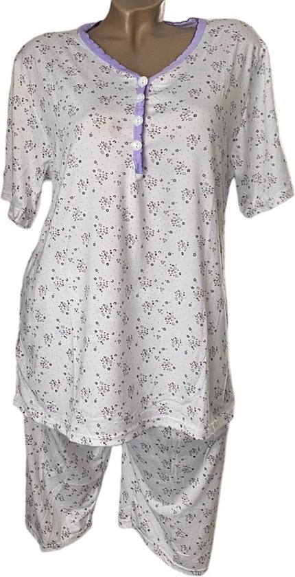 Dames capri pyjamaset 2295 met bloemenprint M wit/paars