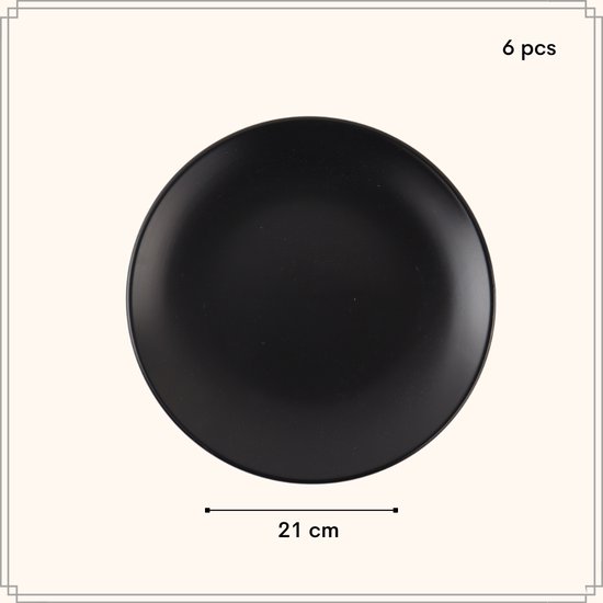 OTIX Ontbijtborden - Bordenset 6 persoons - 21cm - Zwart - Aardewerk Gebaksbordjes - IVY