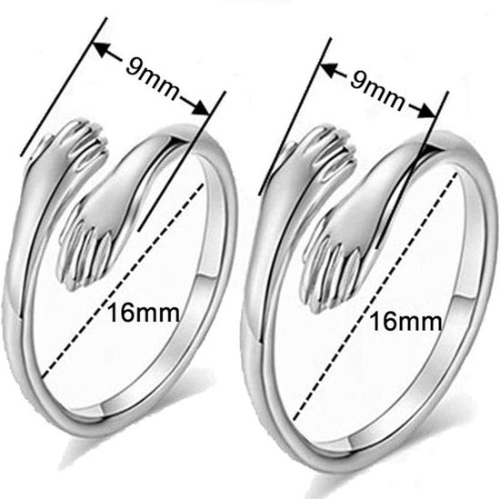 Zilveren knuffelring, zilver 925, verstelbare ring voor de dag van de verjaardag Valentijnsdag