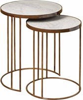 Tower living Iron side round table w marble top - set of 2