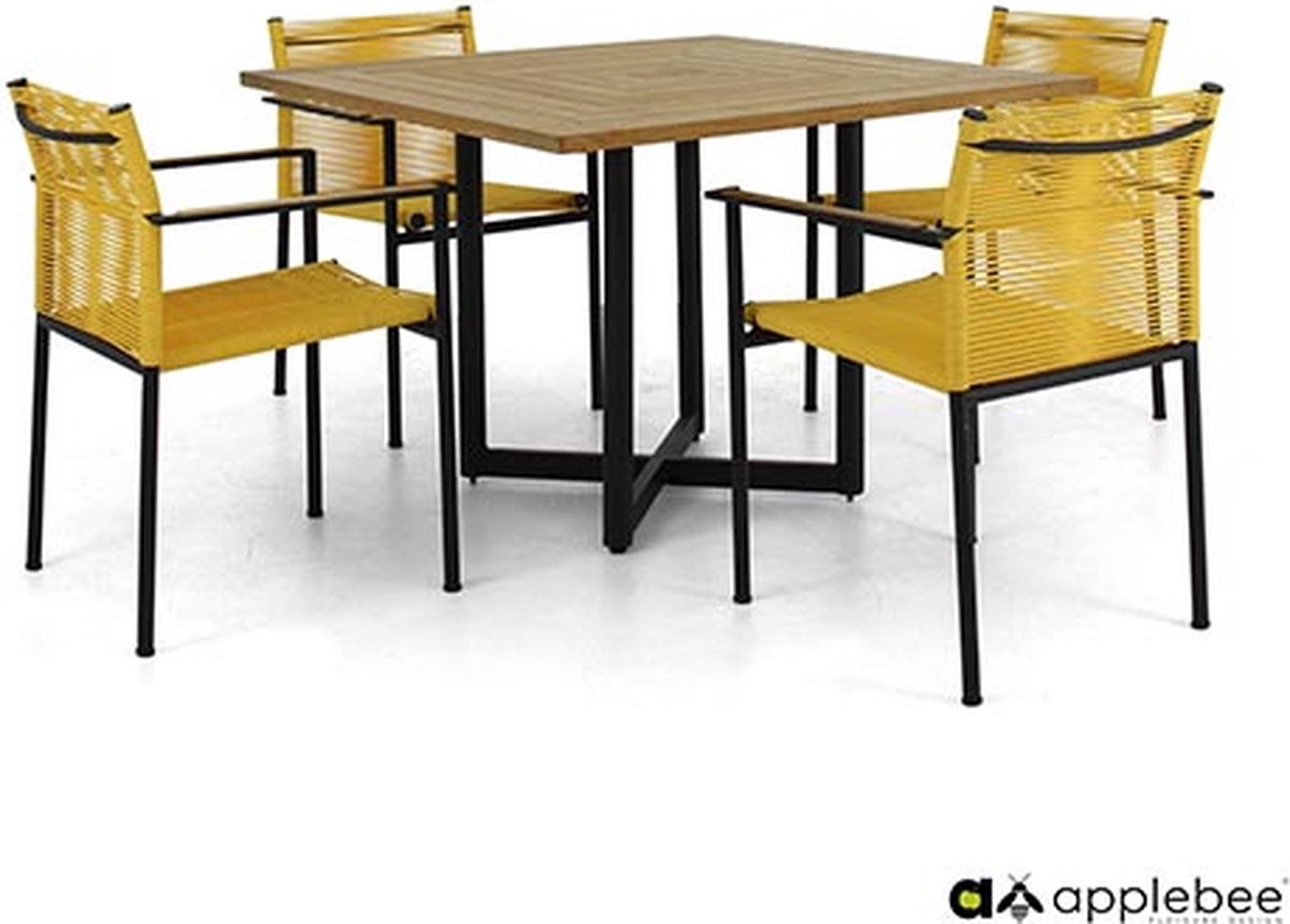 Apple Bee Jakarta dining armstoel - Zwart aluminium - Rope lemon