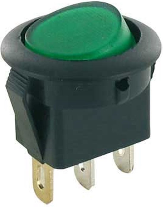 Inbouwwipschakelaar 19 X 13 Mm – 2-polig (4-pins), Groen Verlicht, 6A 250V / 10A 125V