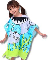BoefieBoef Hongerige Haai Zeedieren BadPoncho - De Perfecte Microvezel Kinderhanddoek met Capuchon voor Peuters en Kleuters (1-6 jaar) - grijs rood