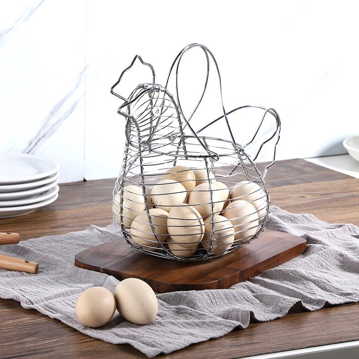 Luxe Kippen-Eiermand - Stijlvol en Ruimtebesparend - Hoogwaardig IJzer - Zilver - 32x26cm
