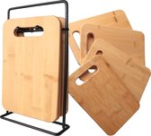 Houten snijplank met standaard (verpakking van 4). Professionele multifunctionele houten snijplank voor het snijden en hakken van vlees, worst, kaas, brood, ... Bamboeplank
