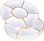 5 Serveerborden met Vakjes van Kunststof (31cm) Tapasbord Wit met Gouden Rand, Dipschaal, Snackbord, Hapjesbord - Picknick & Feestjes - Herbruikbaar