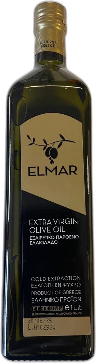 Elmar Kreta Olijfolie Extra Vierge 1Liter Olijfolie Elaion uit Griekenland - Glazen Fles