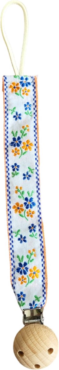 Goedkoopste Speenkoord - spenenketting - Bohemain - Bloemen - Blauw en Oranje