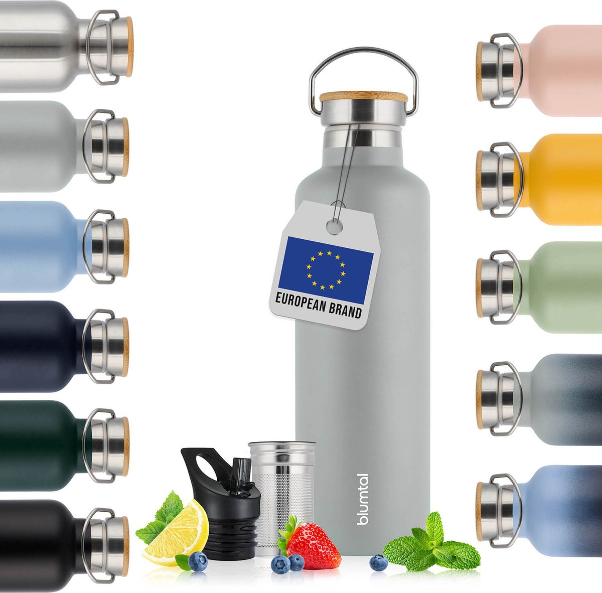 Blumtal Thermosfles 1000 ml Dubbelwandige Thermosfles Drinkfles BPA Vrij Theefles Thermos Grijs