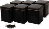 | 6 x boîte de conservation/boîte à thé carrée classique, EMPILABLE, avec 6 étiquettes, étanche aux arômes, en métal, pour 140 g d'Earl Grey/pièce | 9,8 x 7,6 x 7,6 cm (H, L, P) | idéal comme boîte à café ou à épices