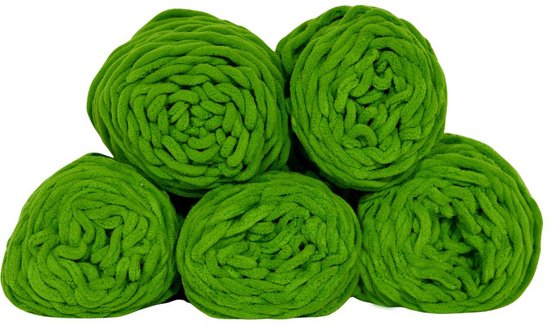 Foto: Set 5 bollen dikke wol gras groen chunky garen haken breien 7 mm breed 235 meter perfect voor amigurumi