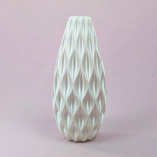 Dastium Home - 3D print Vaas Lisanne - Glanzend wit - 40 cm - Vaas voor zijdebloemen - Exclusieve vaas gemaakt van duurzaam kunststof