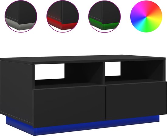 vidaXL - Salontafel - met - LED-verlichting - 90x49x40 - cm - zwart