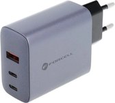 Forcell - Adapter - met 2 x USB C en USB A aansluitingen - 4A 65W - Quick Charge 4.0 - Grijs