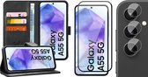 Hoesje geschikt voor Samsung Galaxy A55 - Screenprotector Volledig Dekkend Glas & Camera - Portemonnee Book Case Zwart