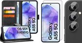 Hoesje geschikt voor Samsung Galaxy A55 - Screenprotector Glas & Camera - Portemonnee Book Case Zwart