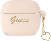Guess Silicone Heart Charm Case - Geschikt voor Apple Airpods 3 - Roze