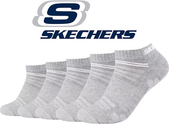 SKECHERS 5 PACK Chaussettes basses Grijs 35/38 Sans couture en coton peigné et sans pression sur le stretch avec garantie 100% de ne pas s'affaisser
