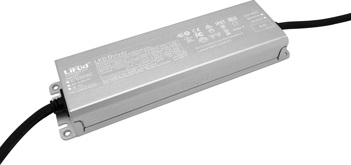 Driver Lifud LF-GOE200YV024A 24V 200W IP67 Non-Flicker