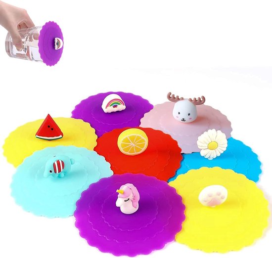8 Pièces Couvercles Tasse Silicone Anti-Poussière Avec Poignées Amovibles - Étanchéité Parfaite Et Mignonnes