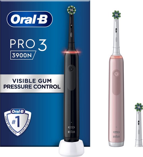 Oral B Pro 3 3900 Duo - Zwart en Roze Elektrische tandenborstel - met extra opzetborstel - Oral B
