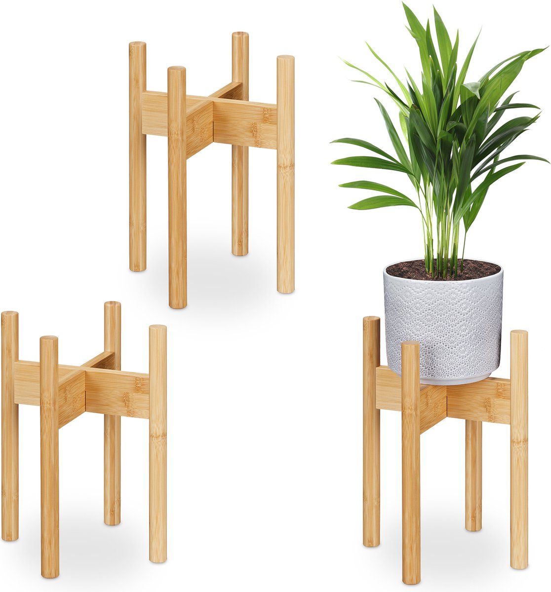 Relaxdays bamboe plantenstandaard set van 3 bloemenstandaard binnen plant verhoger M