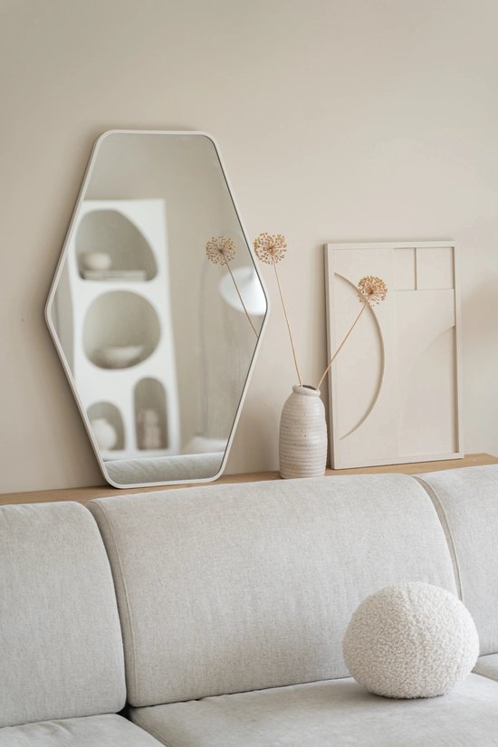 Nordic Style® Wandspiegel 90x60cm | Mat Wit | Scandinavische Spiegels | Hexagon | Wandspiegel | Badkamerspiegel | Gangspiegel