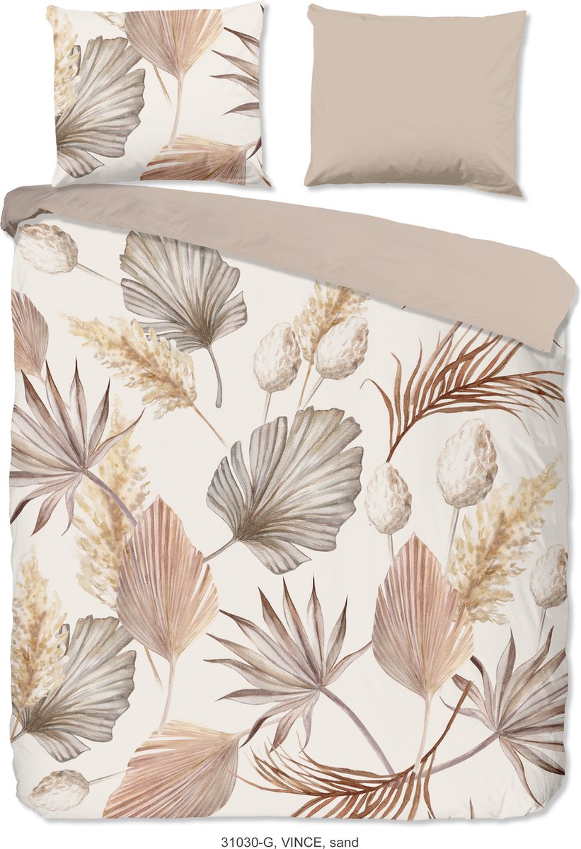 Good Morning dekbedovertrek bladeren - 2 persoons 200x200/220 cm - Zand - 100% Katoen renforce
