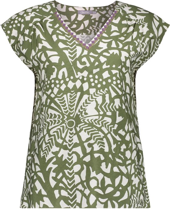 Geisha T-shirt T Shirt 33328 20 Forest Green/sand Combi Dames Maat - XL