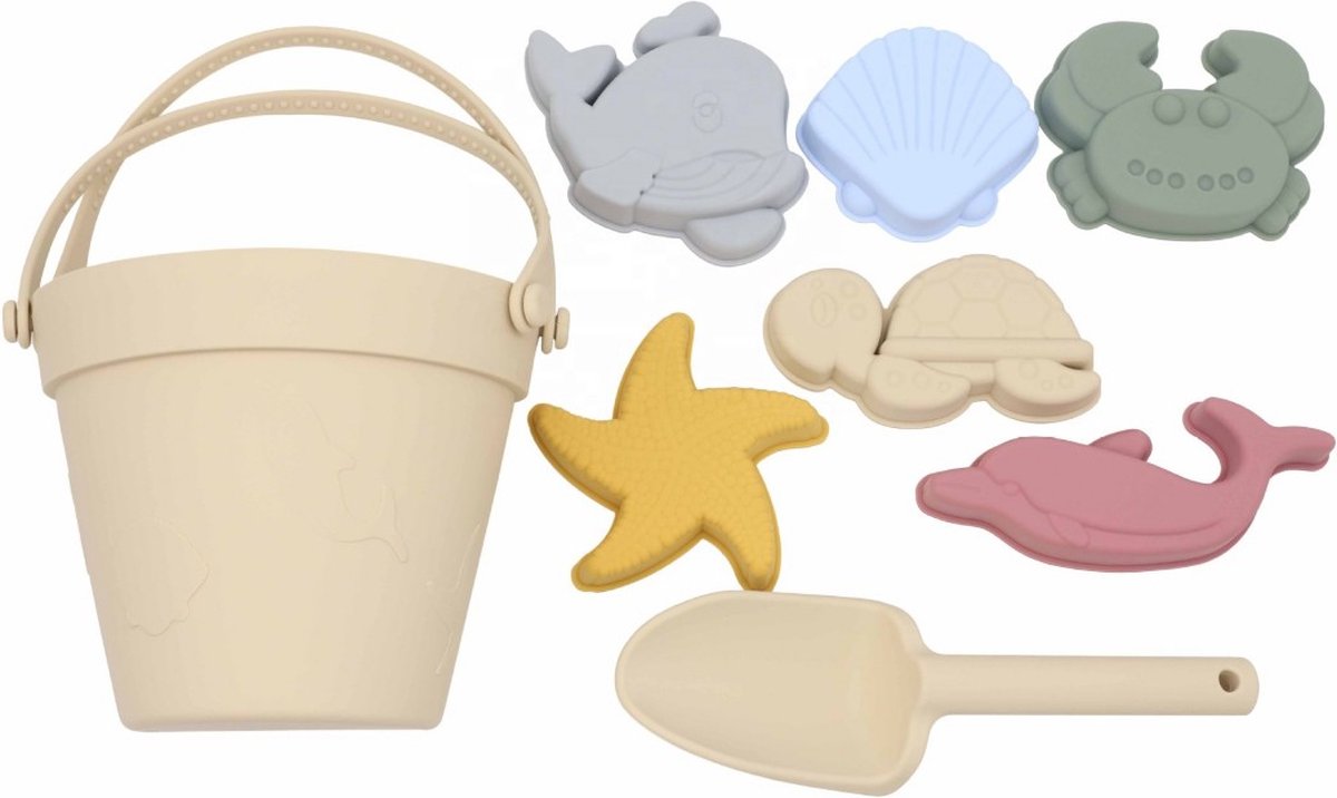 Amy's Goodies Zand speelset Strandspeelgoed Set Zandspeelgoed Set Siliconen speelgoed Emmer Schepje & 6 Vormpjes BPA vrij Strandspeeltjes Waterspeeltjes