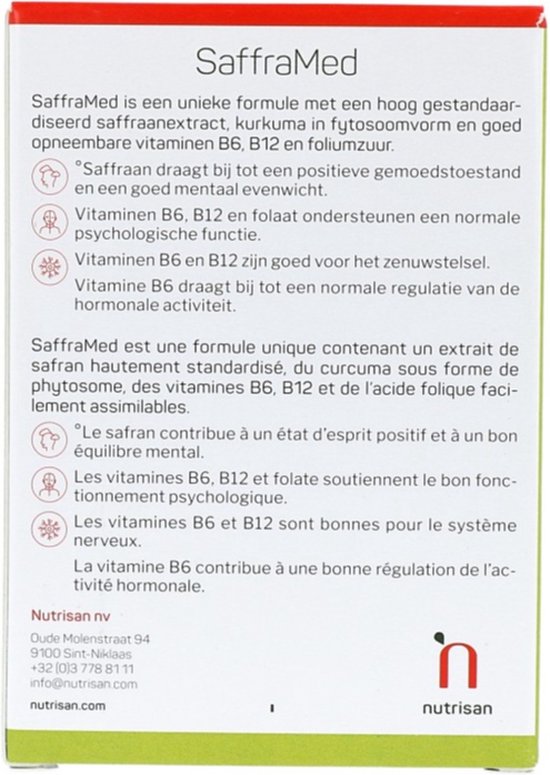 Achterkant van de verpakking met productinformatie in het Nederlands en Frans.