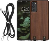 kwmobile Houten telefoonhoes met koord geschikt voor Samsung Galaxy S20 FE Hoesje - Houten hoesje met telefoonkoord - donkerbruin