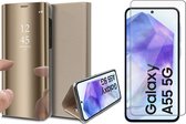 Hoesje geschikt voor Samsung Galaxy A55 - Screenprotector Glas - Spiegel Book Case Goud