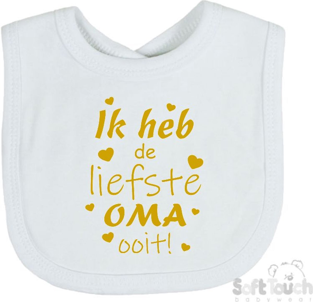 Goedkoopste Soft Touch Slabber Slabbetje Slab Ik heb de liefste Oma ooit! Moederdag Unisex Katoen Wit/goud (shiny) Maat 33x22 Cm