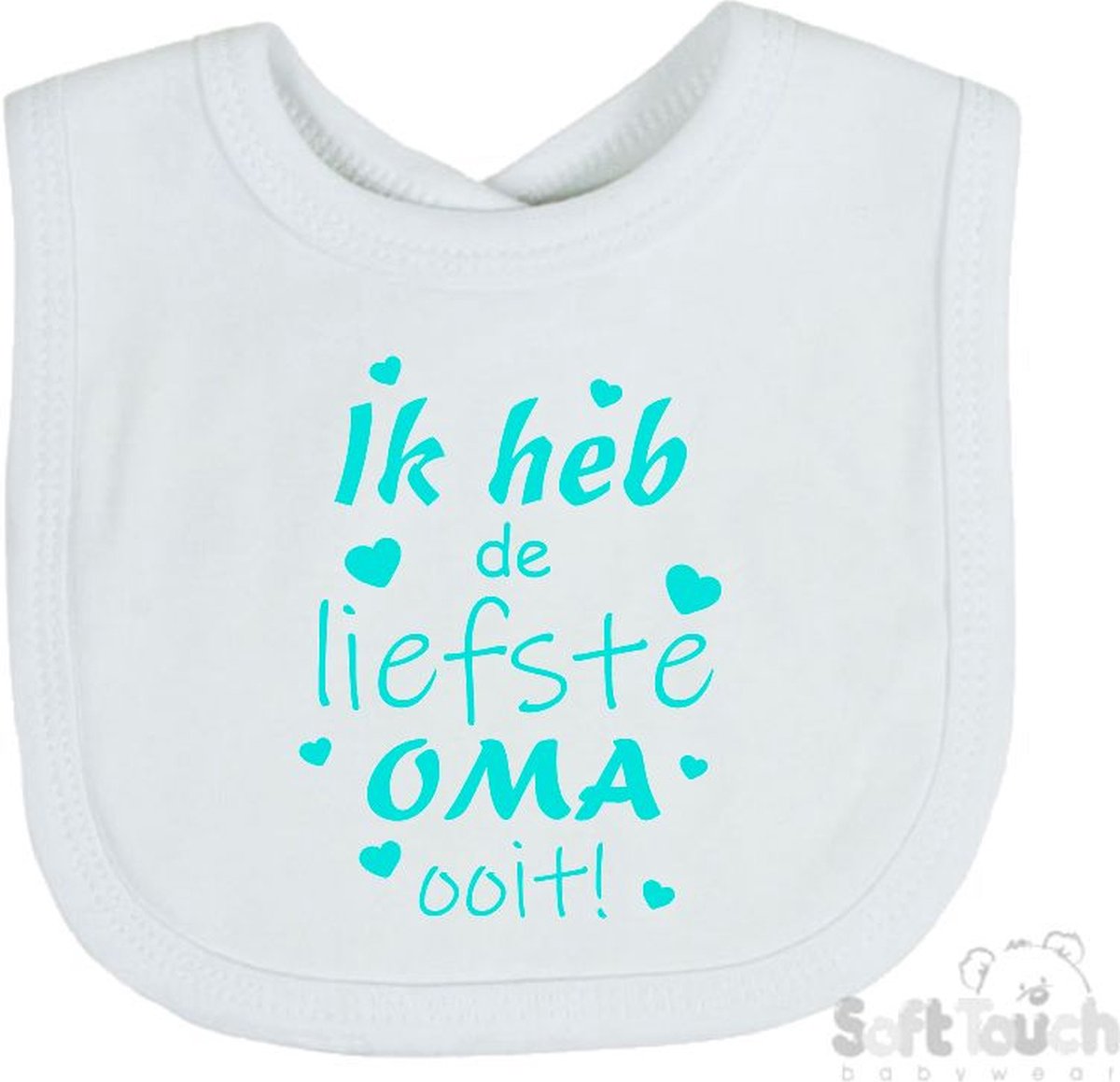 Goedkoopste Soft Touch Slabber Slabbetje Slab Ik heb de liefste Oma ooit! Moederdag Unisex Katoen Wit/aquablauw Maat 33x22 Cm