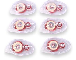 Discountershop Lijmroller Doorzichtig Set van 6 - Bureauartikelen - Lijmroller voor Foto's - Kantoor & School - Transparant/Rood - 9x5x2cm