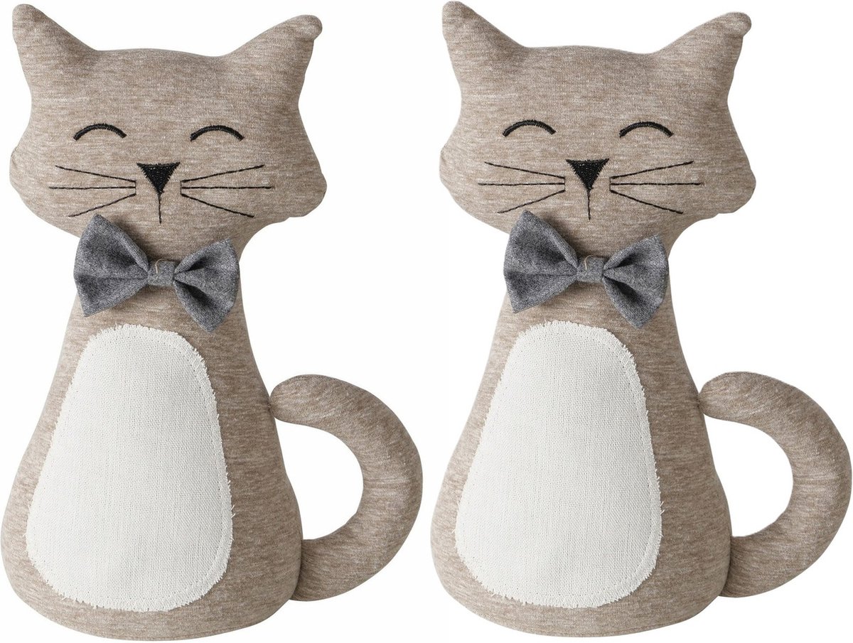 Boltze Deurstopper gewicht - 2x - dieren thema Katje - 1 kilo - beige - 31 x 11 cm - dichte ogen - buiten/binnen deuren
