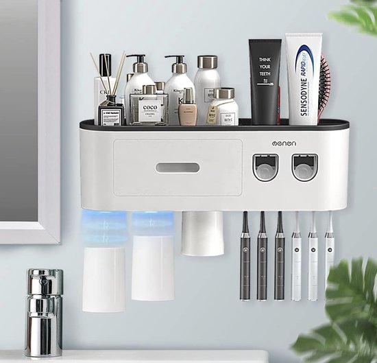 Zelfklevende Badkamer Organizer BHeadCat Automatische Tandpastadispenser | Wandmontage Set Met 6 Tandenborstelhouders & 2 Magnetische Bekers - Zelfklevend, Geen Boren Tandpasta Dispenser Voor Kinderen Zelfklevende Badkamer Organizer BHeadCat Automatische Tandpastadispenser | Wandmontage Set Met 6 Tandenborstelhouders & 2 Magnetische Bekers - Zelfklevend, Geen Boren Tandpasta Dispenser Voor Kinderen