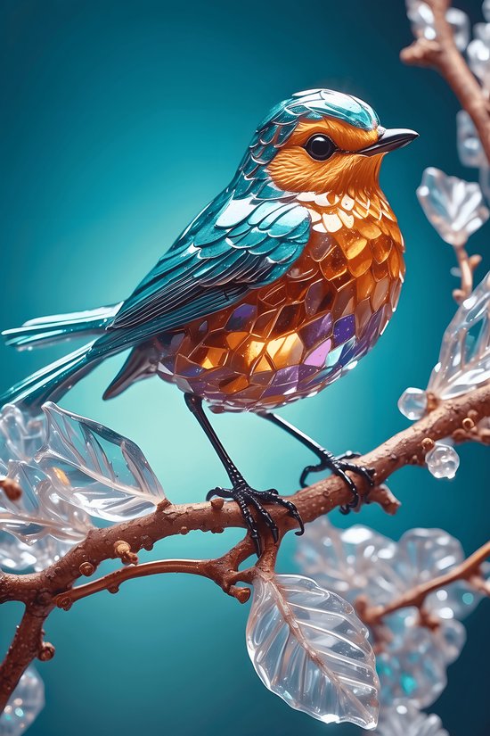 Roodborstje Mozaik | Vogelposter | Mozaikposter | Poster Roodborstje | Natuurposter | 61x91cm | Abstracte Kunst | Wanddecoratie | Muurposter | MT | Geschikt om in te lijsten