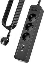 Stekkerdoos met usb - 3-weg USB-stekkerdoos met 3 USB-oplaadpoorten Meerdere stopcontacten, wandmontage (3680 W) met 5 m kabel