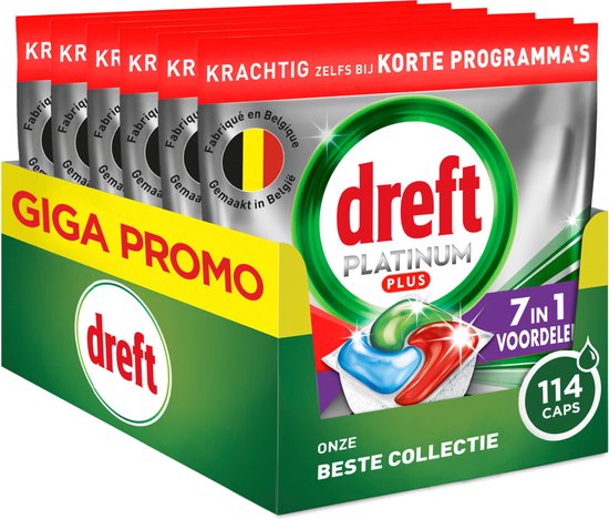 Dreft Platinum Plus All In One Vaatwasmiddel - Machine Clean - 114 Vaatwastabletten