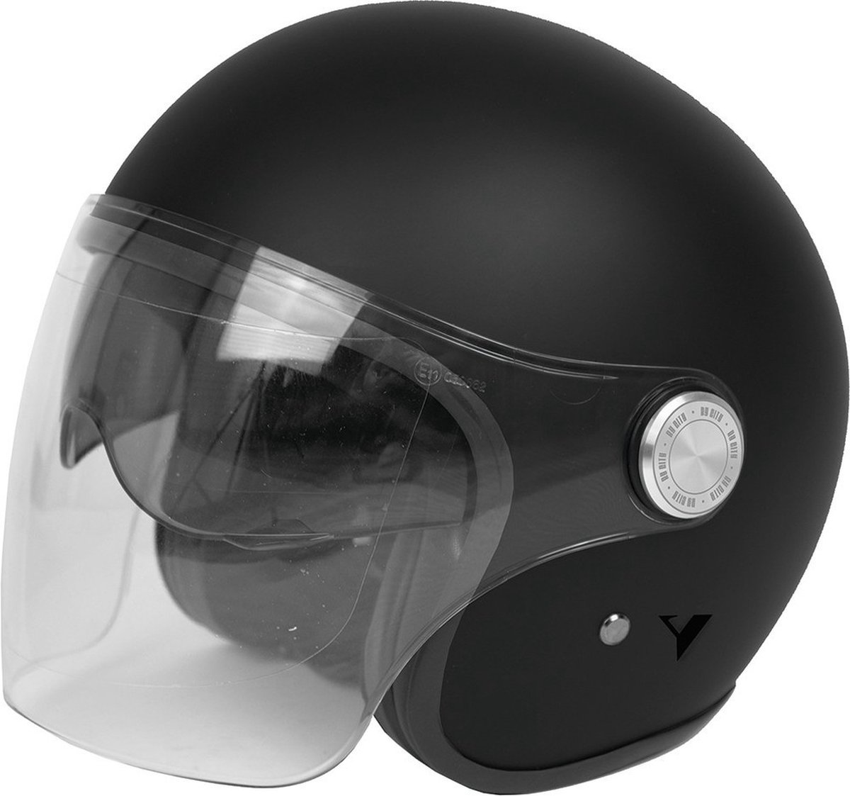 by city- the city- jethelm-met geïntrigeerd zonnevizier-retrohelm-fiberglass helm-motorhelmen-mat zwart-L