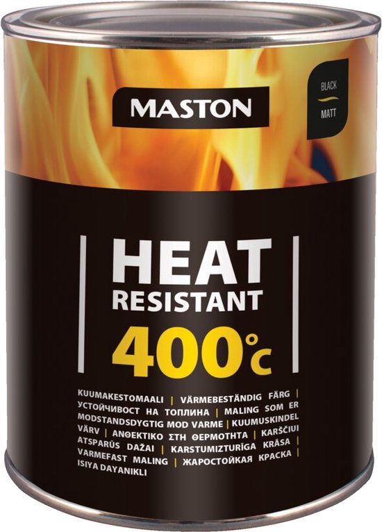 Maston Heat Resistant 400°C - Mat - Zwart - Hittebestendige Verf - 1 liter